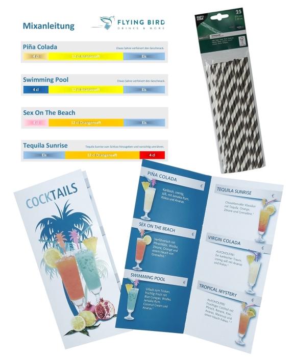 Cocktail Starter Set mit & ohne Alkohol - Cocktailkarten Trinkhalme Mixanleitung
